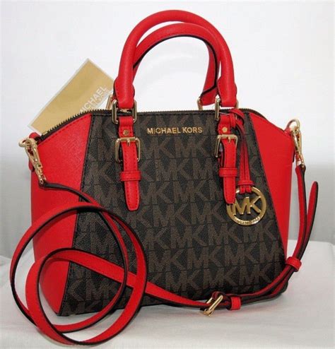 brown and red michael kors purse